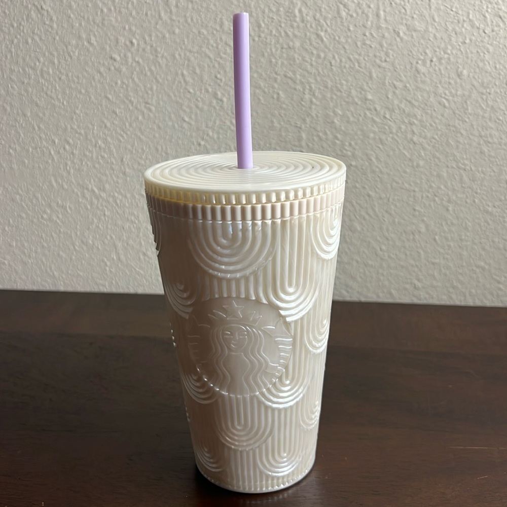 Starbucks 2023 White Pearl Shell Mermaid Siren Scales Grande Cold Cup